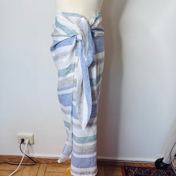 Zara Blue Green Striped Wrap Skirt - Picture 5 of 7